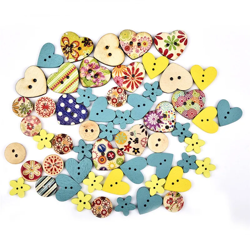 100 шт. Смешанные случайные деревянная пуговица для скрапбукинга украшения