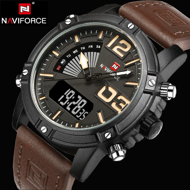 Часы NAVIFORCE мужские спортивные армейские в стиле милитари кварцевые аналоговые