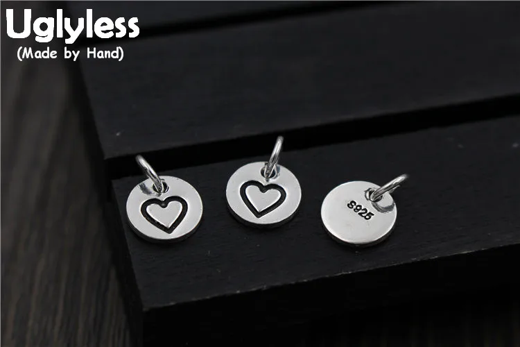 Uglyless Real S 925 Sterling Silver Heart Charms Accessories Jewelry DIY Sweet Love Findings MINI Round Flakes Pendants Bijoux | Украшения