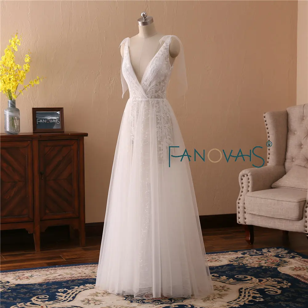 Глубокий V шеи тюль свадебные платья Vestido де Novia пляж Boho Robe de Mariee 2019 Sexy видеть