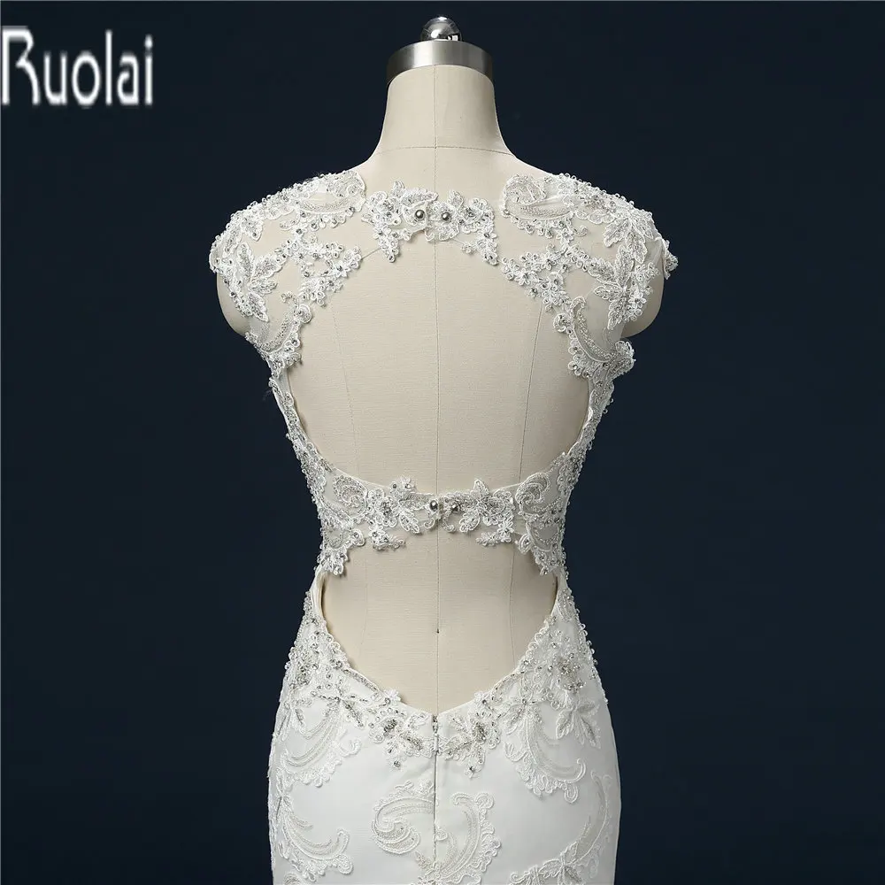 2016 New Arrival Sexy Lace Applique Cap Sleeves Open Back Mermaid Formal Long Church Wedding Dresses Bridal Gown | Свадьбы и