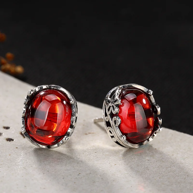 

Earings Fashion Jewelry Ancient Ways Is The Plum Flower Inlaid Jade Pulp Pomegranate Corundum Female Fashion Earrings Wholesale