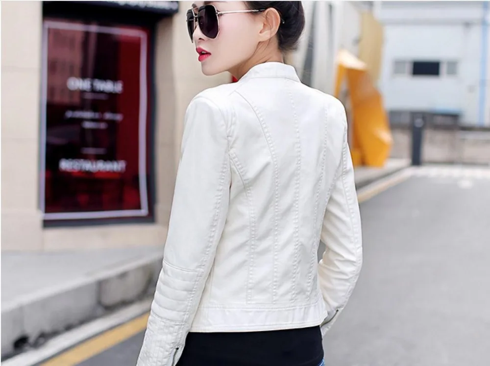 

European Style O Neck Collar Pu Leather Jacket New Fashion Motorcycle Leather Clothing Women Slim PU Locomotive Jackets-1181