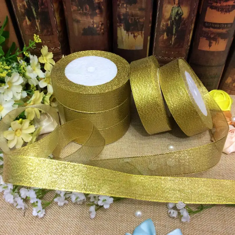 

125Yards 25mm Gold Onions Belt Ribbon for Gift Packaging, Wedding Party Decoration,Golden and Silver Glitter Ribbon