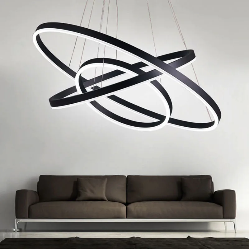 

Modern Pendant Lights For Living Room Dining Room Circle Rings Acrylic Aluminum Body LED Ceiling Lamp Fixtures