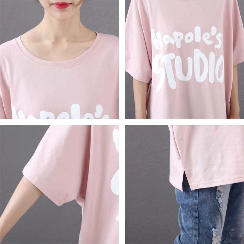Женская футболка большого размера летняя хлопковая с коротким рукавом|t-shirt