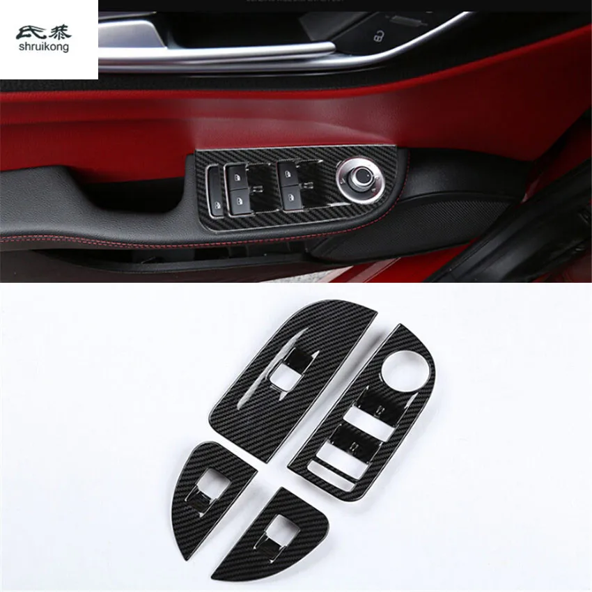 

ABS Plastic Carbon Fiber Grain 4pcs/lot For Alfa Romeo Giulia 952 2017 2018 ABS Chrome Car Window Lift Panel Decoration Cover