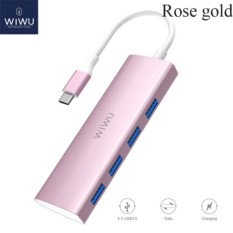 Rose Gold WIWU usb-хаб 4 Порты адаптер multi USB для MacBook Pro Air Mouse USB разветвитель Тип C концентратор для samsung быстрой зарядки ноутбука usb-хаб 3,0 - Цвет: Rose Gold