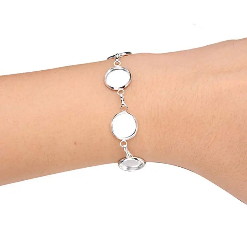

6 Round Bezel Pads DIY Blank Glass Cabochons Bracelet Sliver for Jewelry Making