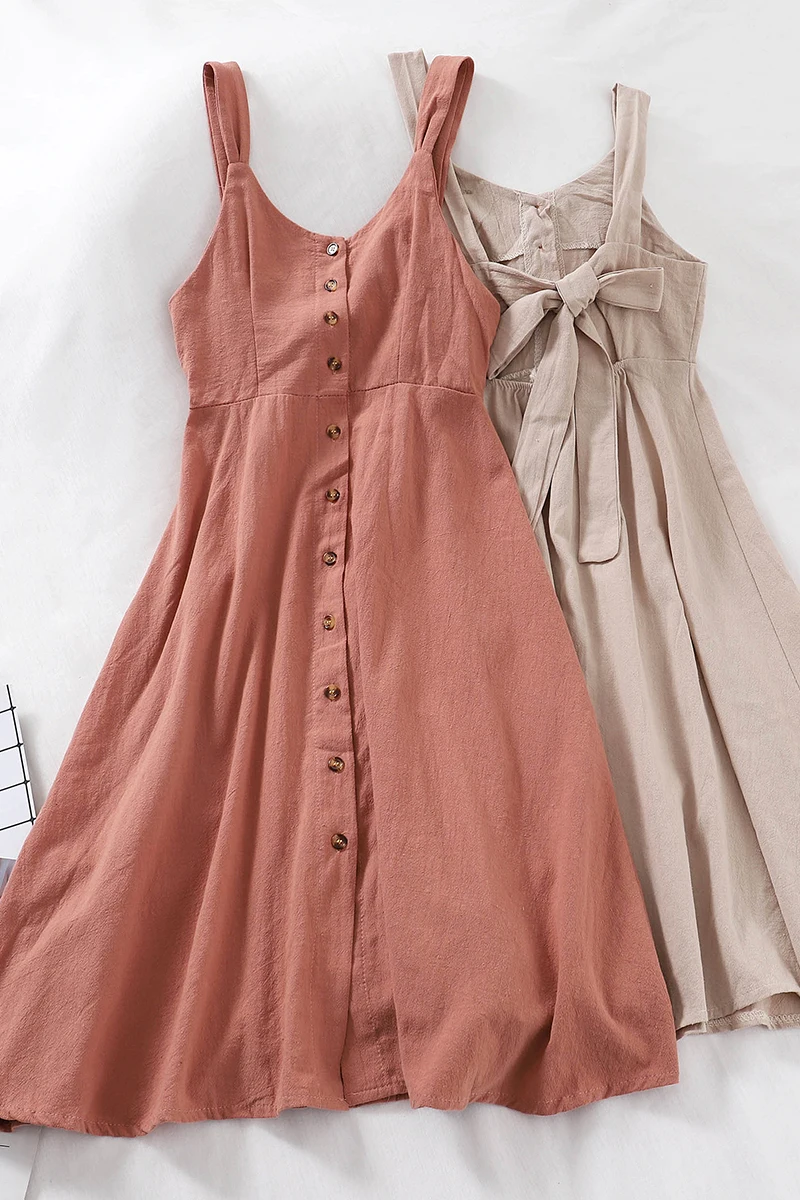 2019 милое модное женское платье на бретелях пуговицы в один ряд ремень сзади