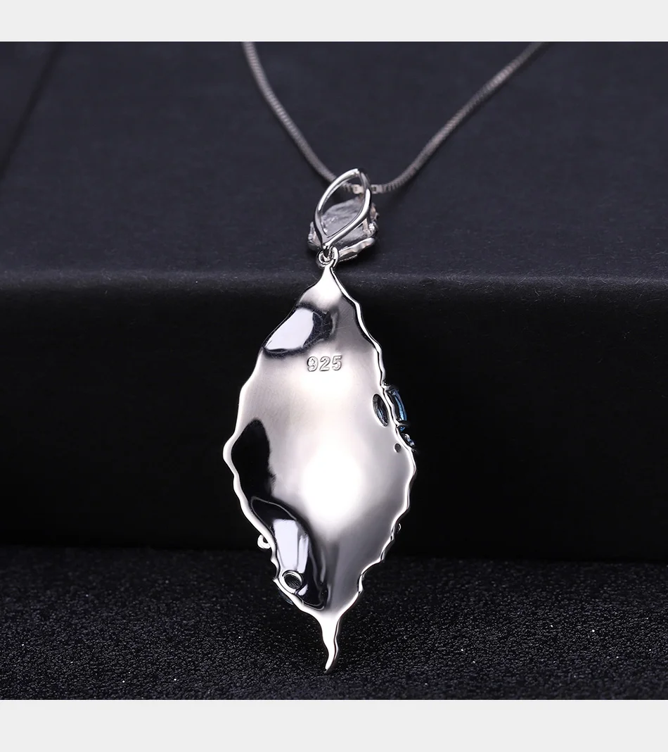 GEM'S BALLET Серебро 925 пробы 0.78Ct Натуральный швейцарский голубой топаз с длинными листьями ручной работы Ожерелье для женщин Бижутерия