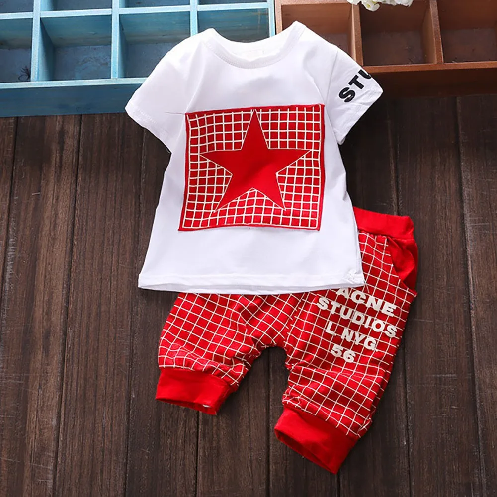 Hot Sale Baby Boy Clothes Brand Summer Kids Sets T-shirt+Pants Suit Star Printed Newborn Sport Suits |