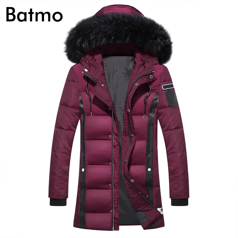 Batmo 2018 Новое поступление зимняя мужская длинная куртка с меховым воротником и