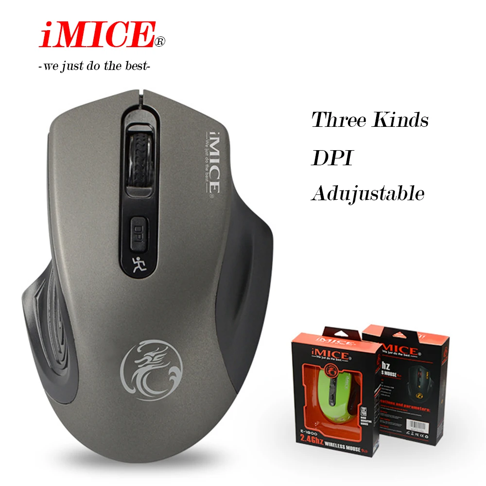 Gray IMICE E-1800 беспроводная мышь 2000 dpi Регулируемый USB 3,0 приемник оптическая компьютерная мышь 2,4 ГГц эргономичные мыши для ноутбука ПК мышь - Цвет: Gray