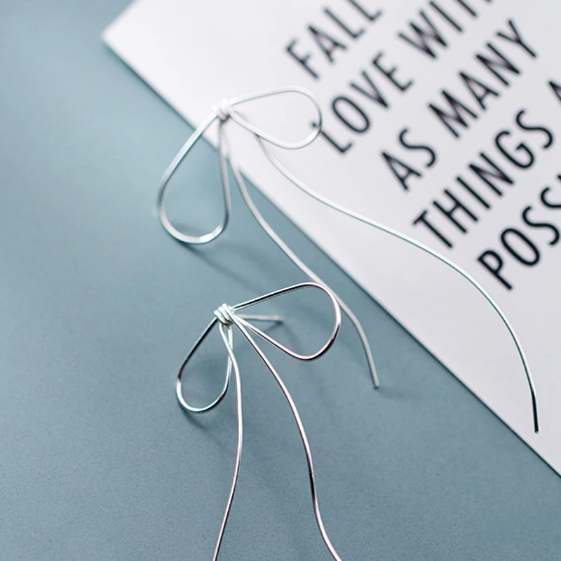 New 925 Sterling Silver Openwork Bow Temperament Girl Heart Line Stud Earrings For Women Hypoallergenic Fashion Gift | Украшения и