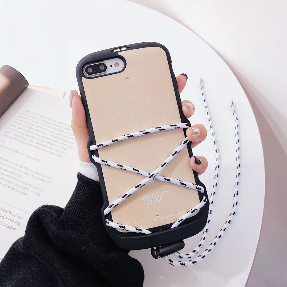 Fashion Lanyard Matte Phone Case For iPhone 7 Plus 6s 8 X XR XS MAX Simple Solid Color Soft TPU Multifunctional Back Cover |