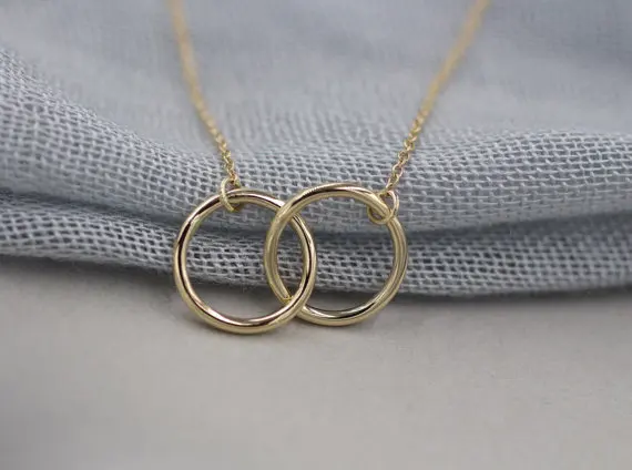 

10pcs Gold Infinity Double Circle Necklace for Girls Interlocking Circles Pendant Necklace Free Shipping XL184