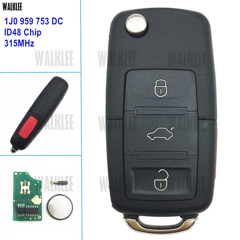 Дистанционный ключ WALKLEE 1J0959753DC для VW/VOLKSWAGEN HLO 1J0 959 753 DC Beetle CC EOS GTI Golf Passat Jetta Rabbit 315 МГц
