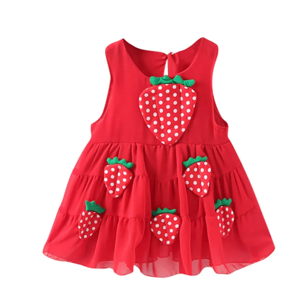 Летнее платье для новорожденных девочек с клубничной аппликацией Повседневное