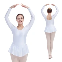 white shiny nylonlycra long sleeve ballet dance leotards with skirts for ladiesgirls