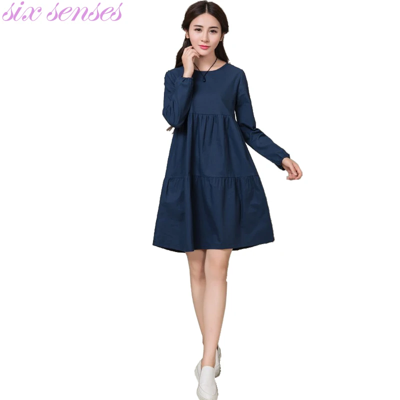 Осень-зима длинные блузы 2016 женское платье с длинным рукавом однотонные