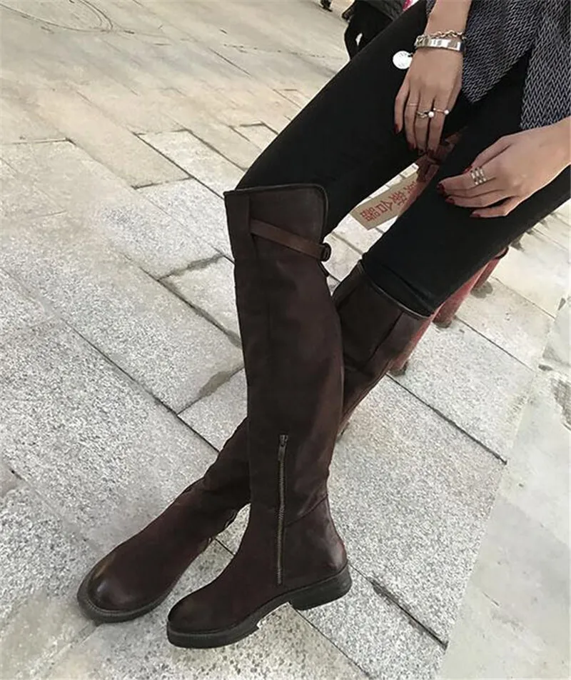 Jady/женские Сапоги выше колена из натуральной кожи; цвет розовый, черный; облегающие сапоги для верховой езды; обувь на плоской подошве; женские высокие сапоги на платформе; Botas Militares
