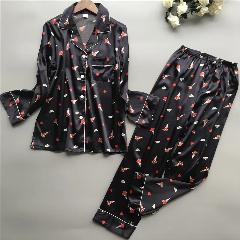 DEEPTOWN для женщин пижамы девочек Атлас повседневное печати Пижама Femme шелк Pijama Mujer