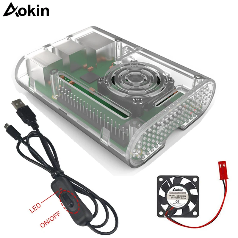 Чехол для Raspberry Pi3 Model B + чехол с теплоотводом охлаждающим вентилятором кабель