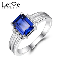 leige jewelry sapphire rings for women sterling silver 925 blue gemstone engagement anniversary rings fine jewelry emerald cut