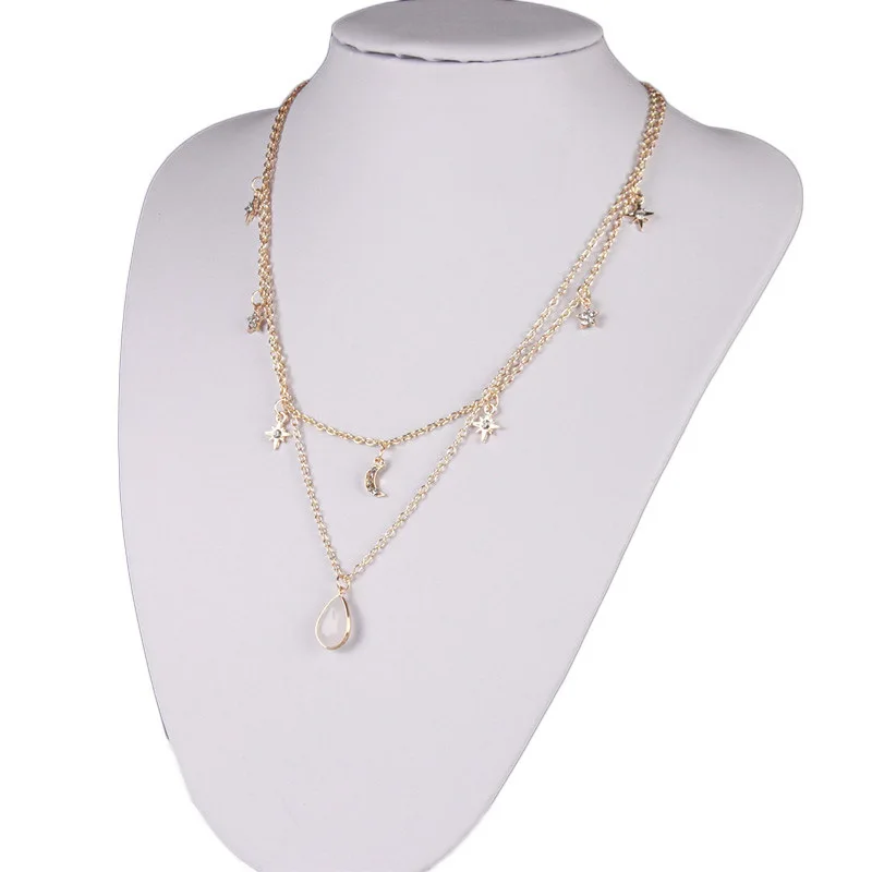 Женское многослойное ожерелье со стразами и кулоном Moon Star с цепочкой-подвеской