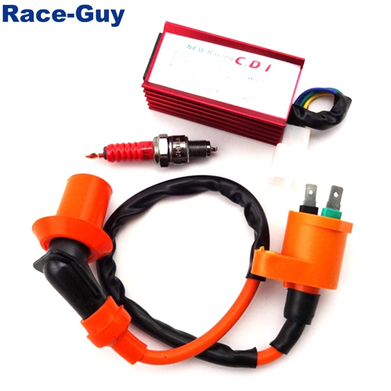 Гоночная катушка зажигания + Свеча A7TC 5 контактов AC CDI Box для 50cc 70cc 90cc 110cc 125cc 140cc 150cc