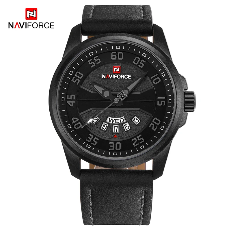 Grey Топ люксовый бренд NAVIFORCE мужские модные повседневные часы Мужские кварцевые часы мужские с кожаным ремешком армейские военные спортивные наручные часы - Цвет: Grey