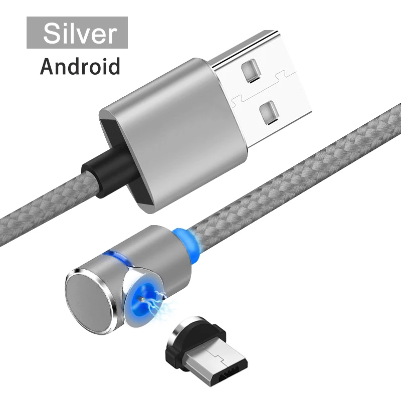 Micro-Silver Магнитный кабель для мобильного телефона USB Micro type C Android кабель IOS Синхронизация данных нейлоновая оплетка светодиодный индикатор Магнитный кабель для зарядки 1 м - Цвет: Micro-Silver