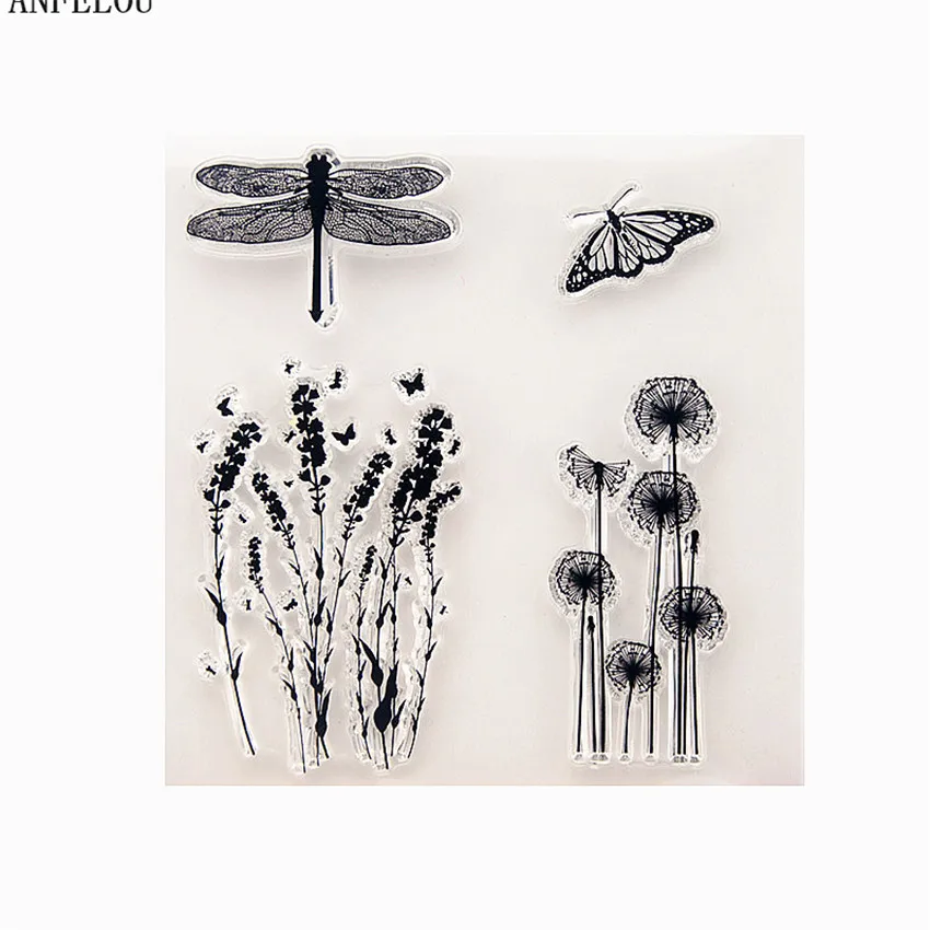 PANFELOU Dragonflies dandelion Transparent Silicone Rubber Clear Stamps cartoon for Scrapbooking/DIY Easter wedding album | Дом и сад