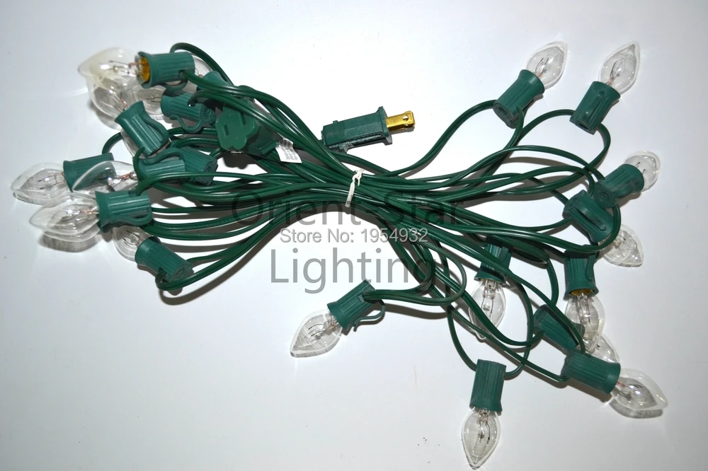 Incandescent Type C7 Light String Green or White SPT-1 Cable 20 sockets with PCs Bulb Fused Plug End to Connection | Дом и сад