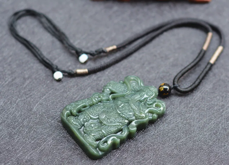 xinjiang Green HETIAN Jades Pendant Carved Chinese Wealth God Patron saint The Duke Guan Necklace | Украшения и аксессуары