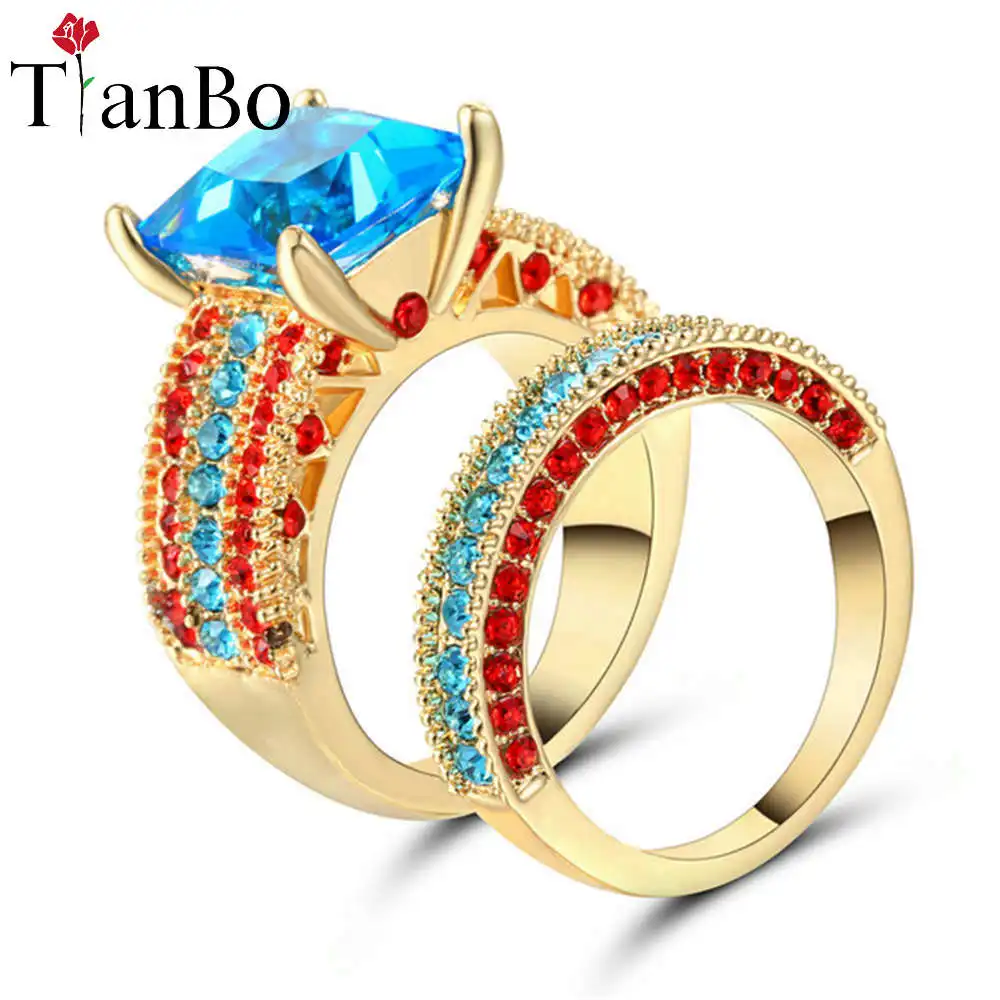 TianBo женское Красное/небесно синее кольцо cz набор свадебные наборы высокое