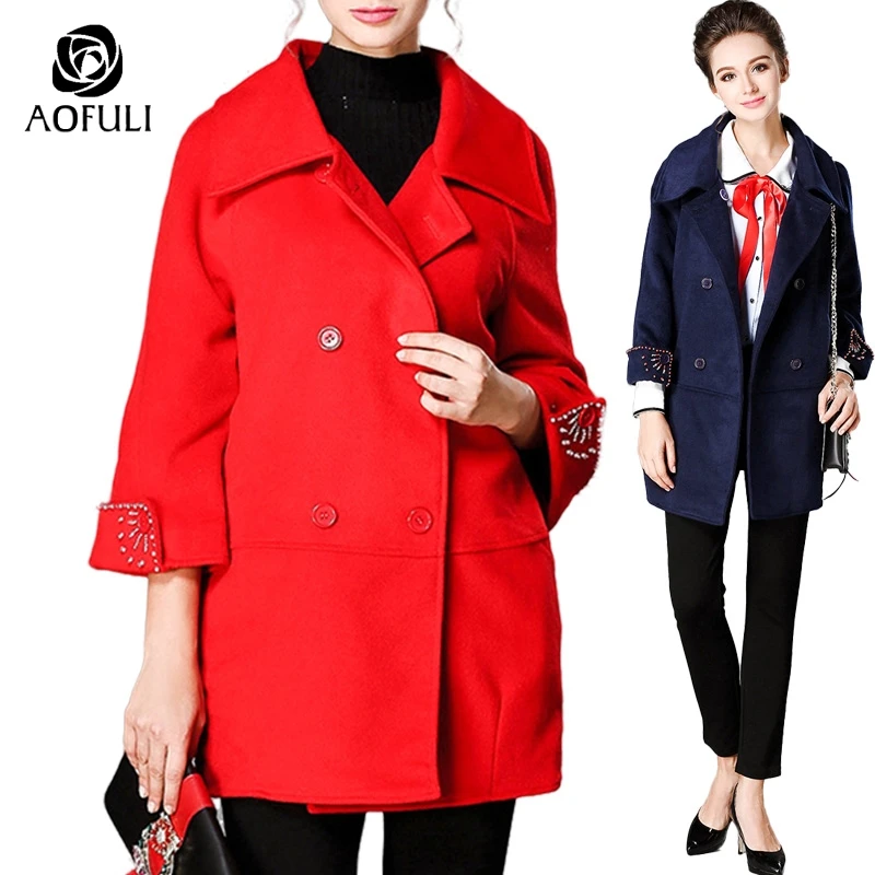 Двубортное пальто S/M/L/XL с отложным воротником Свободный Повседневный Топ