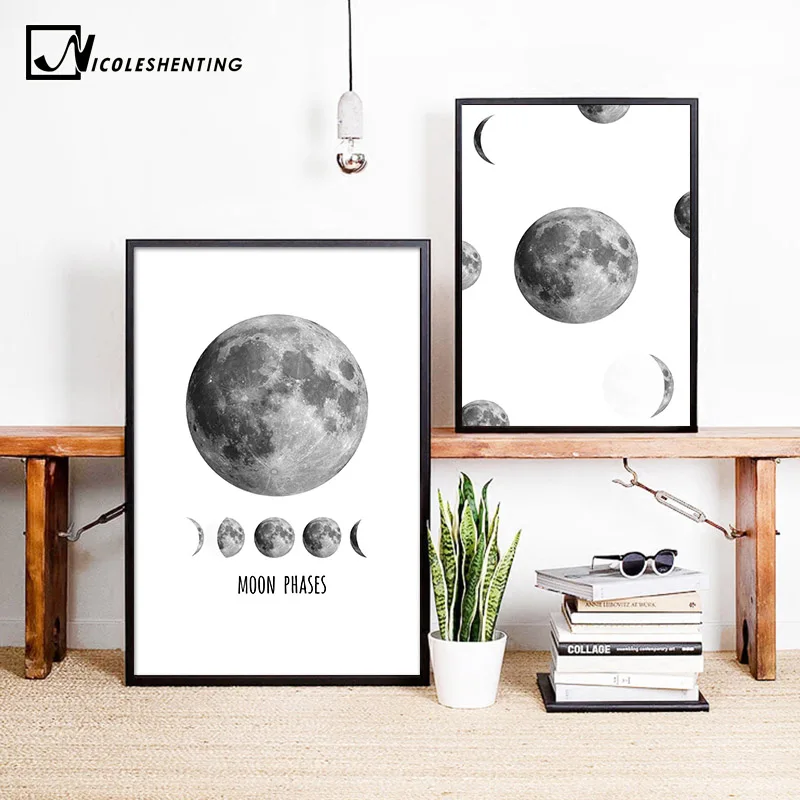 NICOLESHENTING Moon Phase Space Poster Prints Minimalist Wall Art Canvas Painting Picture Home Decor Nordic Style Decoration|poster print|painting