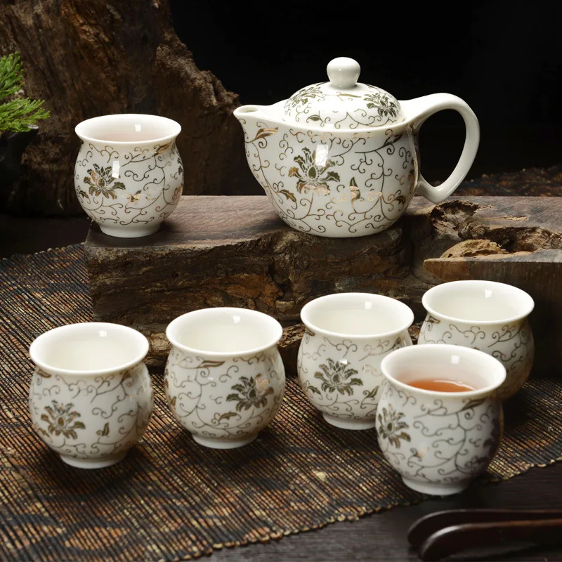 Jingdezhen 7 шт. чайный набор сине белый фарфор двойная настенная чашка креативный