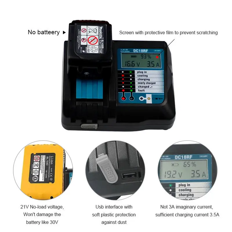 18 В Makita DC18RF DC18RC DC18RA DC18SD Сменное зарядное устройство для BL1830 BL1850 Быстрая зарядка