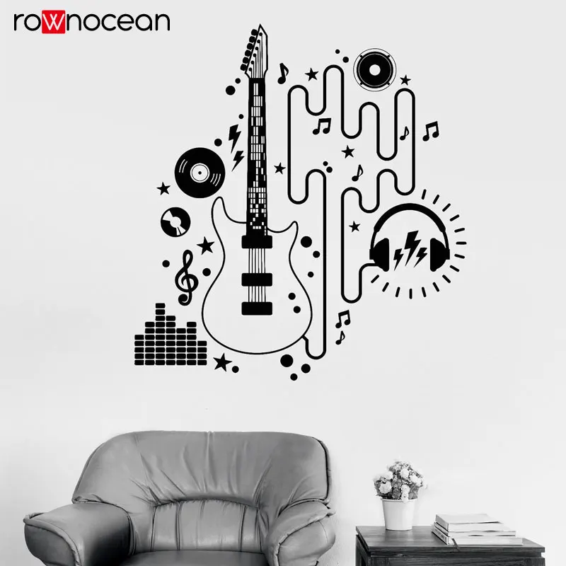 

Electric Guitar Player Musician Rock Music Vinyl Wall Stickers Removable Decals For Teens Room Wallpaper Interior Murals 3204