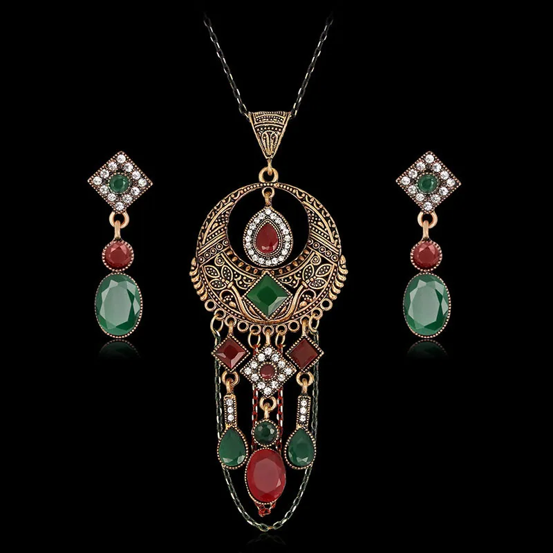 New Retro Rhinestones Crystal Pendant Necklace Chain Earrings Jewelry Set | Украшения и аксессуары