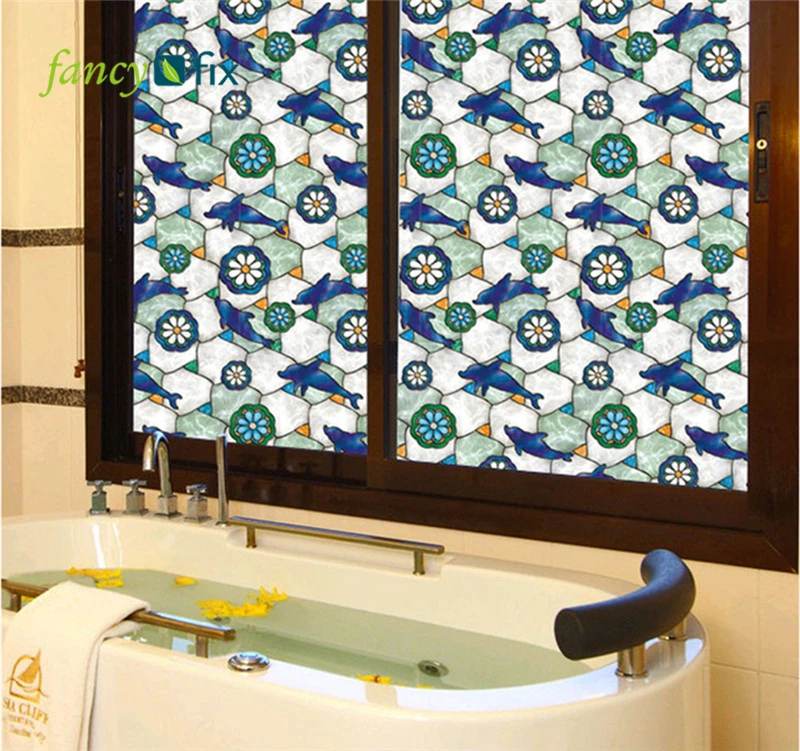 Необычная фиксация дельфина витражная плёнка на стекла окна конфиденциальность