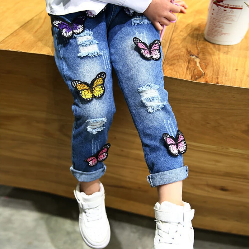 

Wholesale (5pcs / the) -2019 spring children's clothing girls butterfly jeans children clothes girls pants overall length pants
