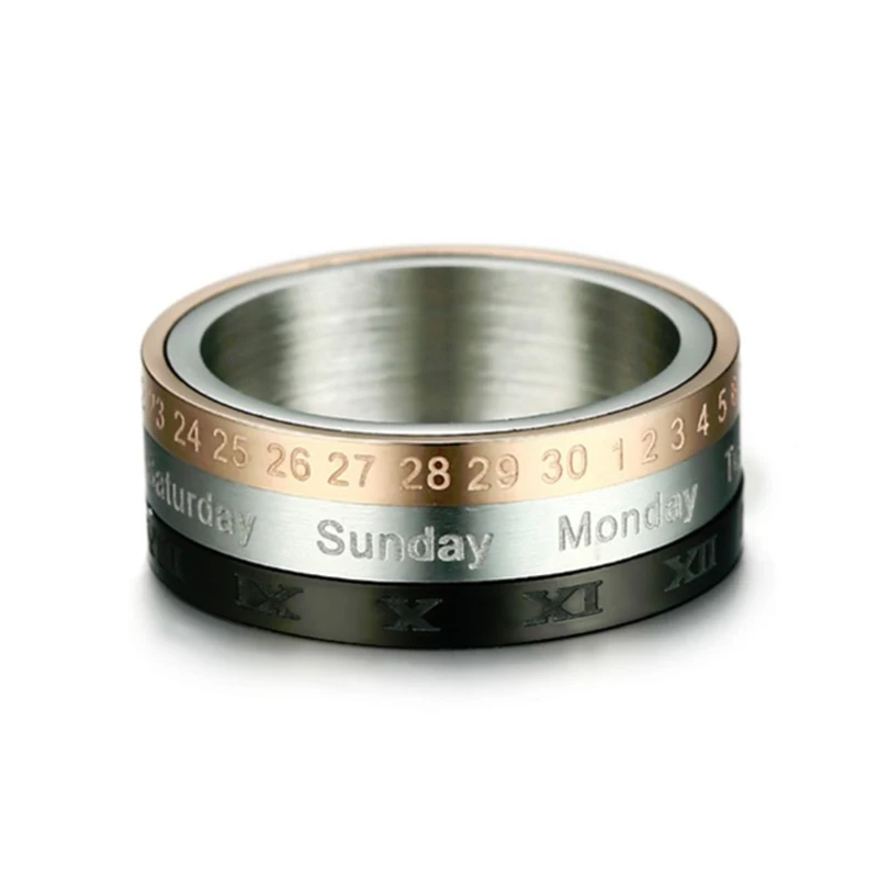 Beichong High Polished Spinner Ring Date Number &amp Roman Numeral Day Design Rotatable Stainless Steel Band For Boy Party Gift | Украшения