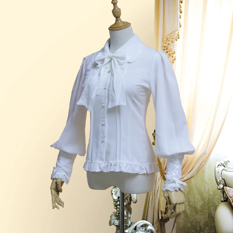 Винтажная женская шифоновая блузка с длинным рукавом-фонариком на пуговицах 6 цветов