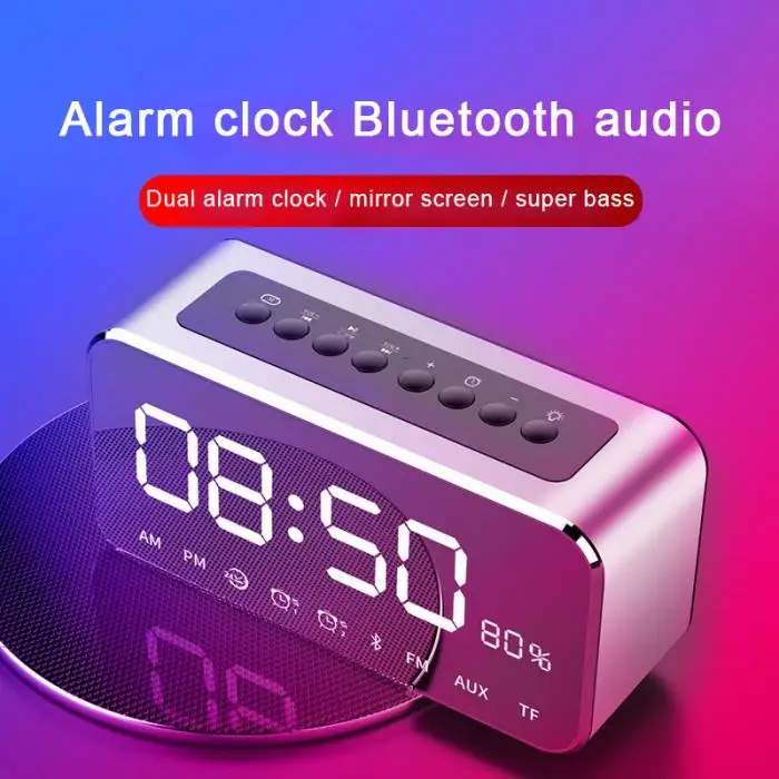 Модный Bluetooth динамик с fm-радио, будильник, mp3-плеер, светодиодный, стерео динамик, зеркальные часы MYDING
