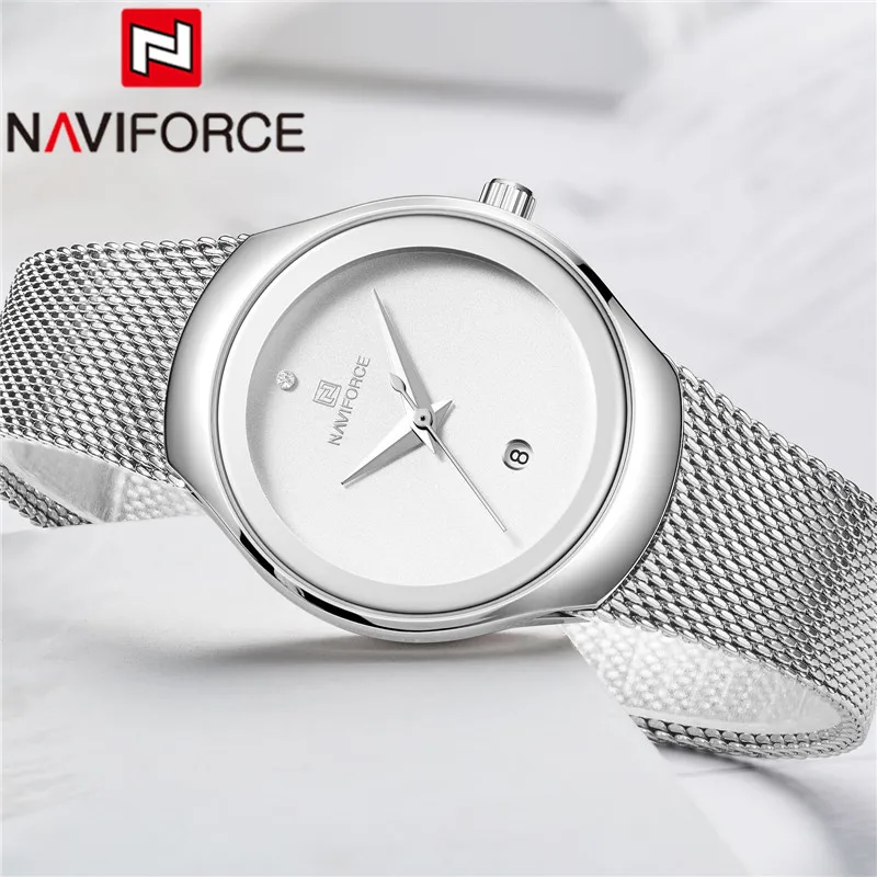 Часы наручные NAVIFORCE женские с браслетом из нержавеющей стали брендовые Роскошные