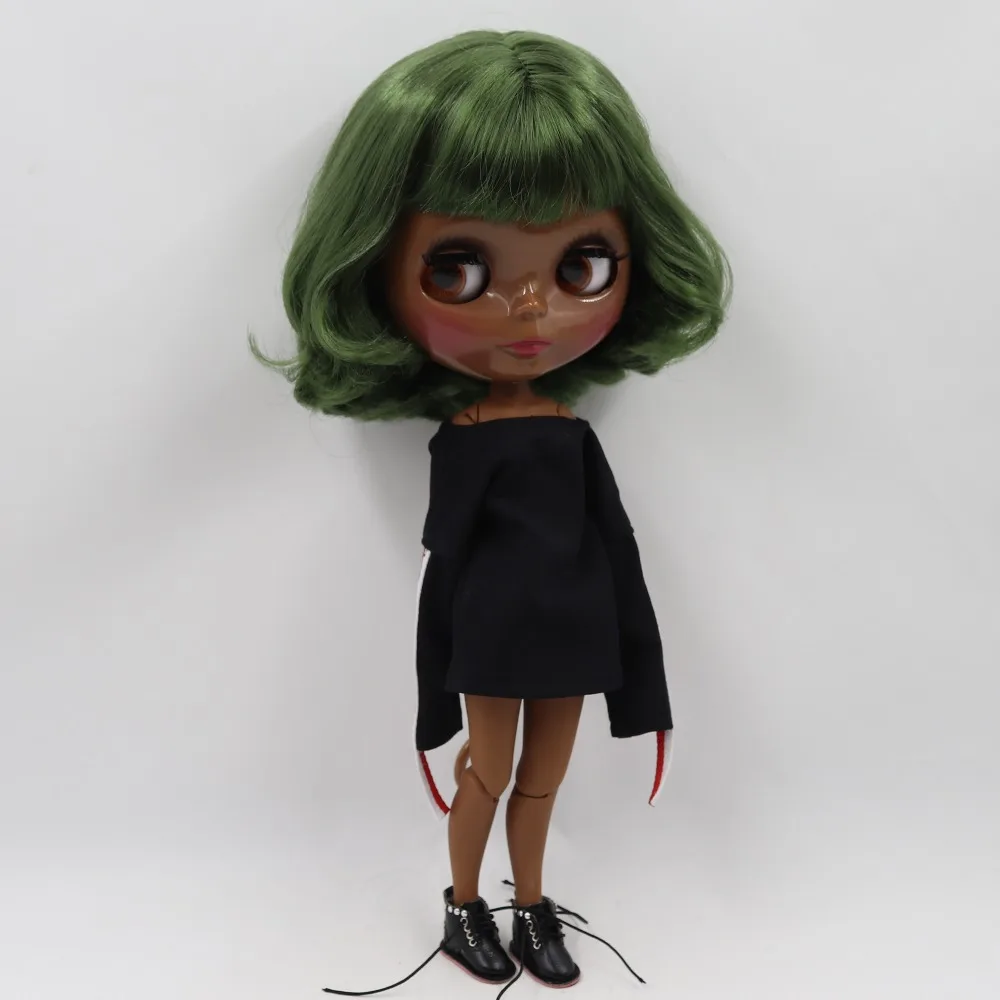 Ледяная кукла DBS Blyth 1/6 bjd шарнирная супер черная кожа короткие зеленые волосы